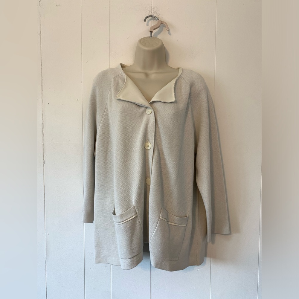 Eileen Fisher Ivory Button Front Silk Sweater Jacket Lagenlook size XL